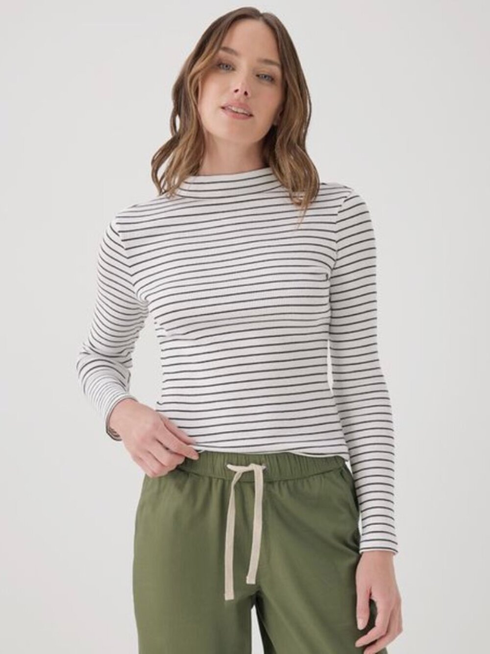 Pact Organic Cotton Striped Ribbed Mock Neck Turtleneck